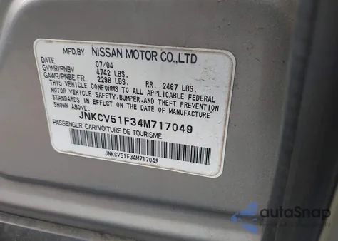 2004 Infiniti G35X z USA, uszkodzony, nr VIN JNKCV51F34M717049